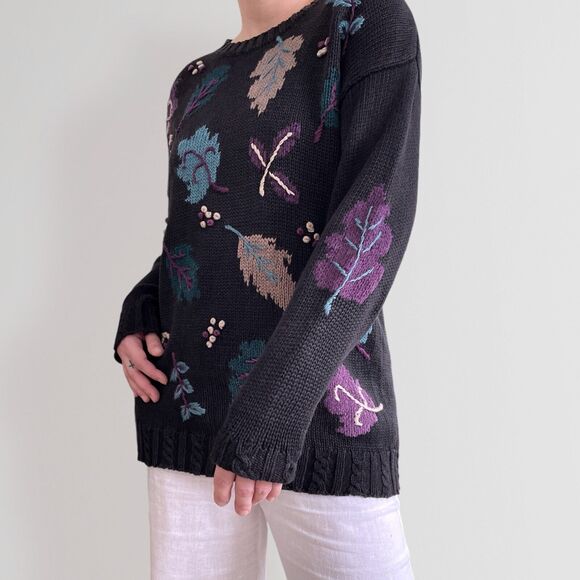 Vintage AOP Art To Wear Sweater Sz M Cabincore Grandma Cottagecore Cozy Fall - Picture 5 of 10